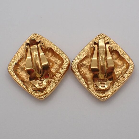 CHANEL CC Logo Diamond Shape Earrings Clip-On Gold GHW France 34KP109 - Picture 6 of 11